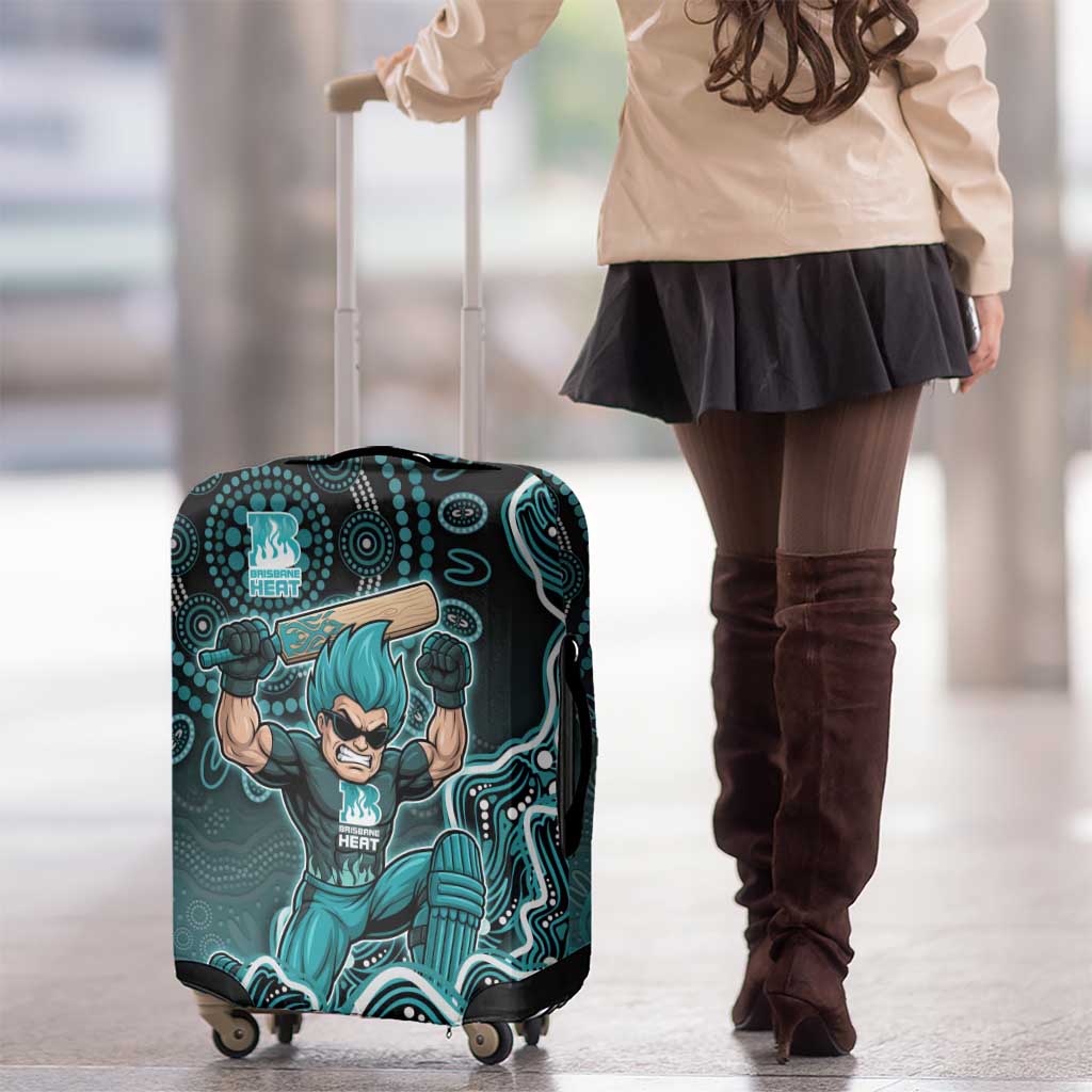 Brisbane Heat Cricket Mascot Luggage Cover Aboriginal Dot Art Cyan And Black Tribal Pattern