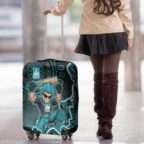 Brisbane Heat Cricket Mascot Luggage Cover Aboriginal Dot Art Cyan And Black Tribal Pattern