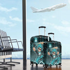 Brisbane Heat Cricket Mascot Luggage Cover Aboriginal Dot Art Cyan And Black Tribal Pattern
