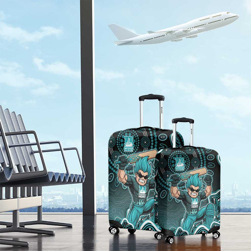 Brisbane Heat Cricket Mascot Luggage Cover Aboriginal Dot Art Cyan And Black Tribal Pattern