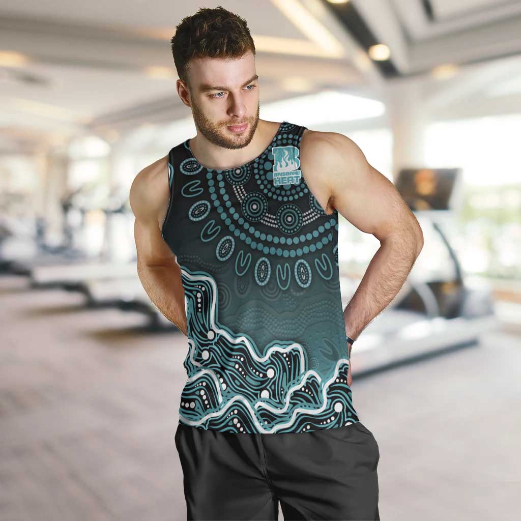 Brisbane Heat Cricket Mascot Men Tank Top Aboriginal Dot Art Cyan And Black Tribal Pattern