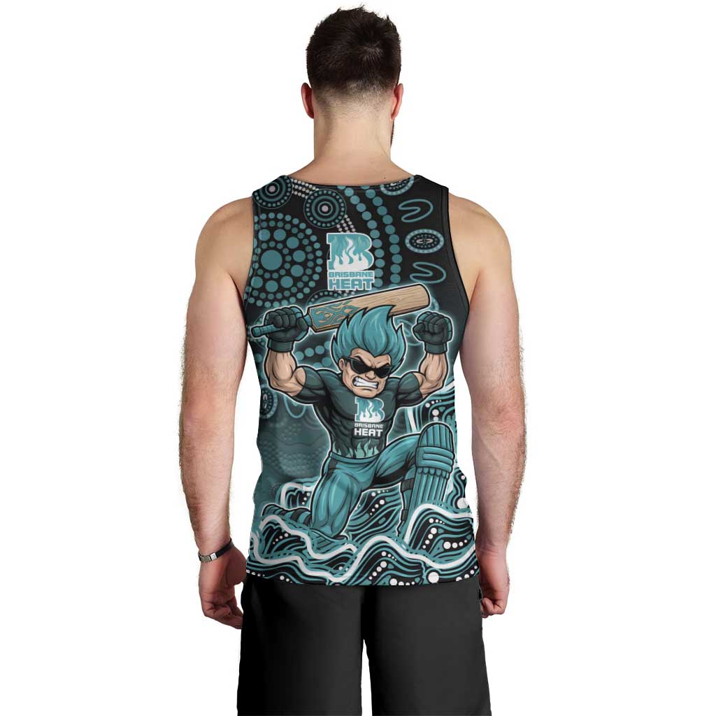 Brisbane Heat Cricket Mascot Men Tank Top Aboriginal Dot Art Cyan And Black Tribal Pattern