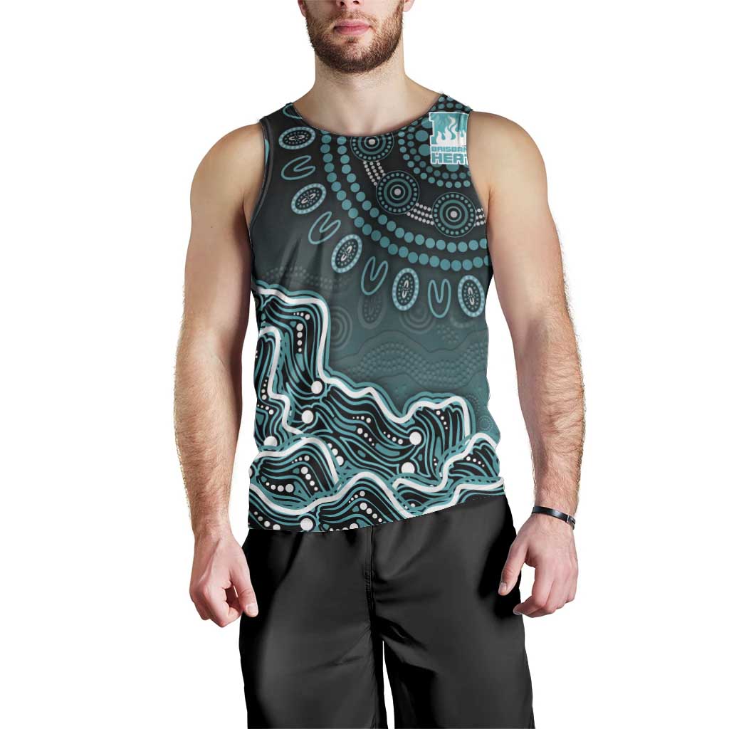 Brisbane Heat Cricket Mascot Men Tank Top Aboriginal Dot Art Cyan And Black Tribal Pattern