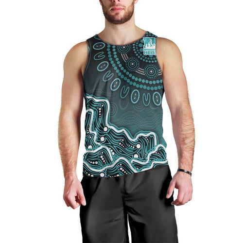 Brisbane Heat Cricket Mascot Men Tank Top Aboriginal Dot Art Cyan And Black Tribal Pattern