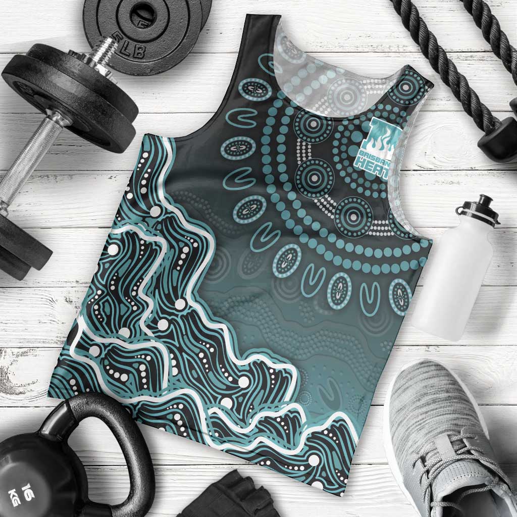 Brisbane Heat Cricket Mascot Men Tank Top Aboriginal Dot Art Cyan And Black Tribal Pattern