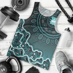 Brisbane Heat Cricket Mascot Men Tank Top Aboriginal Dot Art Cyan And Black Tribal Pattern