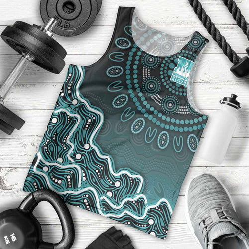 Brisbane Heat Cricket Mascot Men Tank Top Aboriginal Dot Art Cyan And Black Tribal Pattern
