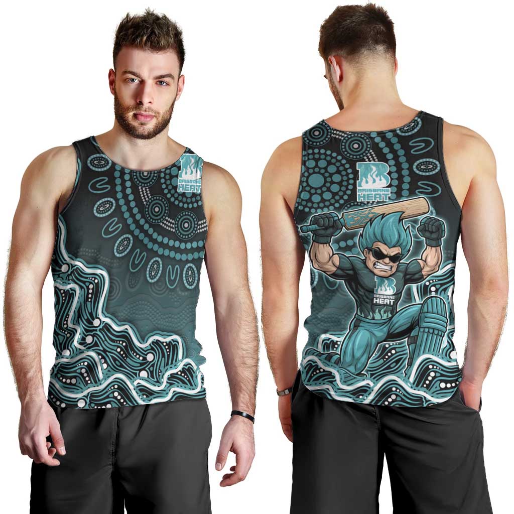 Brisbane Heat Cricket Mascot Men Tank Top Aboriginal Dot Art Cyan And Black Tribal Pattern