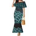 Brisbane Heat Cricket Mascot Mermaid Dress Aboriginal Dot Art Cyan And Black Tribal Pattern