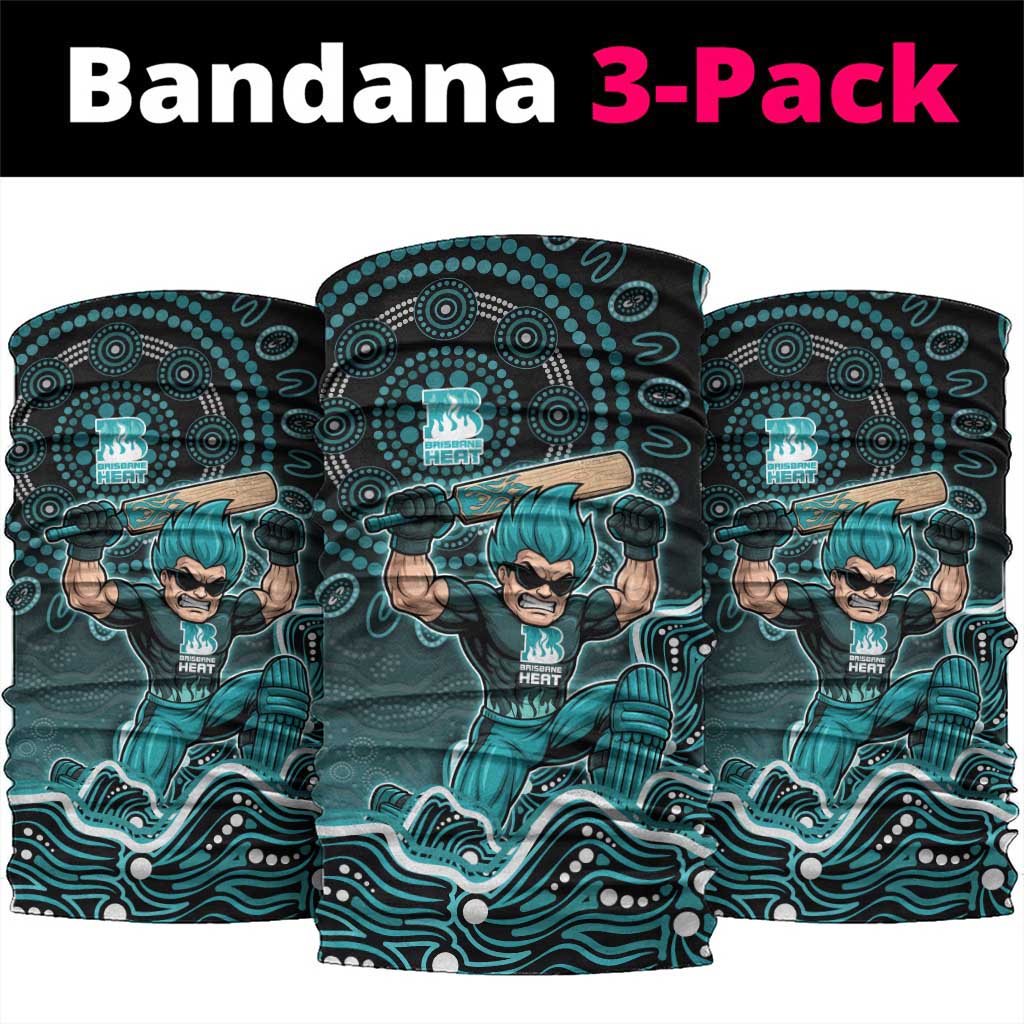 Brisbane Heat Cricket Mascot Neck Gaiter Aboriginal Dot Art Cyan And Black Tribal Pattern