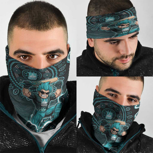 Brisbane Heat Cricket Mascot Neck Gaiter Aboriginal Dot Art Cyan And Black Tribal Pattern
