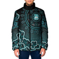Brisbane Heat Cricket Mascot Padded Jacket Aboriginal Dot Art Cyan And Black Tribal Pattern