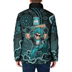 Brisbane Heat Cricket Mascot Padded Jacket Aboriginal Dot Art Cyan And Black Tribal Pattern