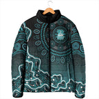 Brisbane Heat Cricket Mascot Padded Jacket Aboriginal Dot Art Cyan And Black Tribal Pattern