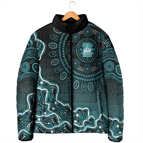 Brisbane Heat Cricket Mascot Padded Jacket Aboriginal Dot Art Cyan And Black Tribal Pattern
