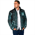 Brisbane Heat Cricket Mascot Padded Jacket Aboriginal Dot Art Cyan And Black Tribal Pattern