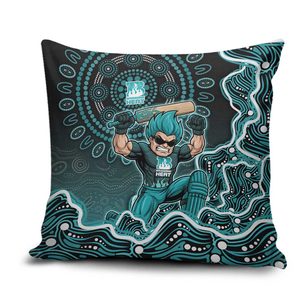 Brisbane Heat Cricket Mascot Pillow Cover Aboriginal Dot Art Cyan And Black Tribal Pattern