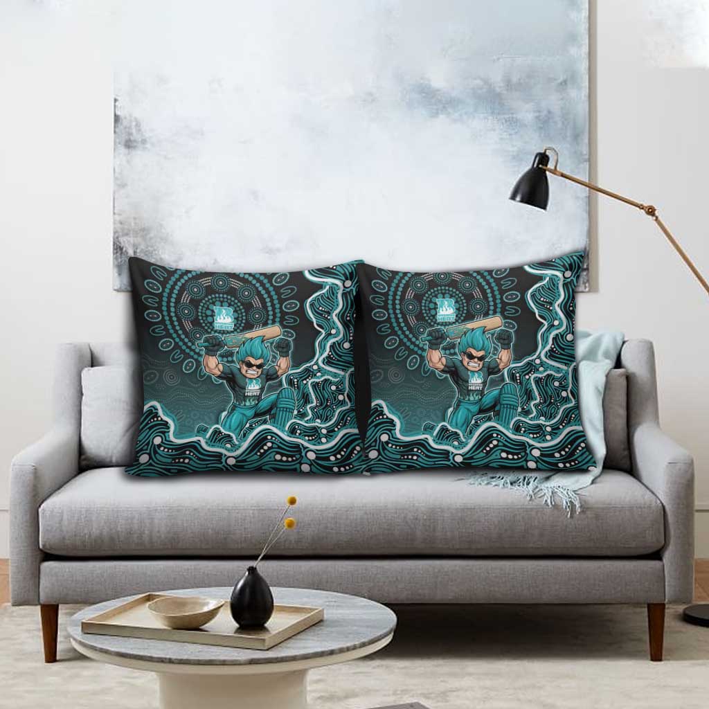 Brisbane Heat Cricket Mascot Pillow Cover Aboriginal Dot Art Cyan And Black Tribal Pattern