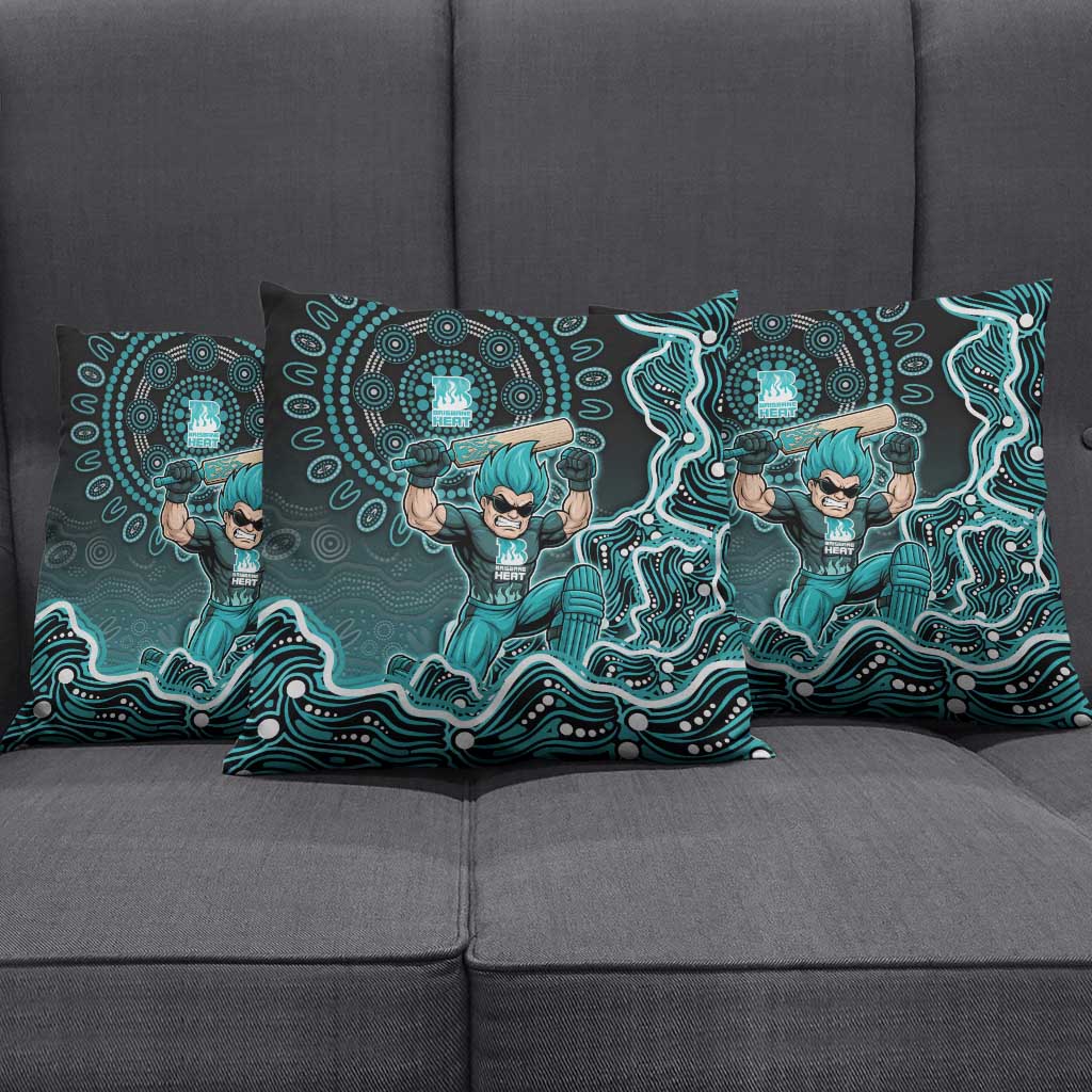 Brisbane Heat Cricket Mascot Pillow Cover Aboriginal Dot Art Cyan And Black Tribal Pattern