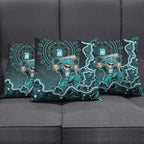 Brisbane Heat Cricket Mascot Pillow Cover Aboriginal Dot Art Cyan And Black Tribal Pattern
