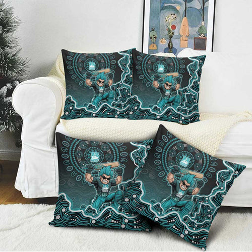 Brisbane Heat Cricket Mascot Pillow Cover Aboriginal Dot Art Cyan And Black Tribal Pattern