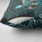Brisbane Heat Cricket Mascot Pillow Cover Aboriginal Dot Art Cyan And Black Tribal Pattern