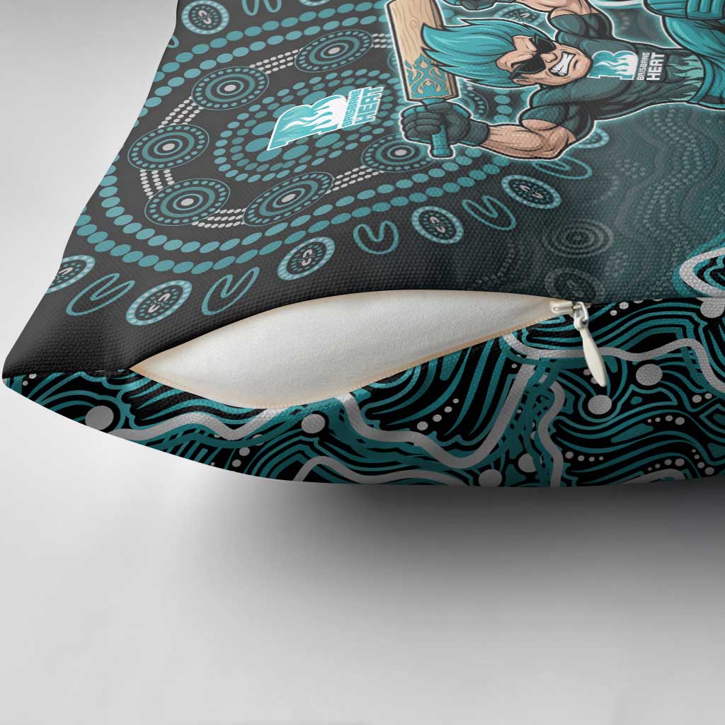 Brisbane Heat Cricket Mascot Pillow Cover Aboriginal Dot Art Cyan And Black Tribal Pattern