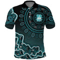 Brisbane Heat Cricket Mascot Polo Shirt Aboriginal Dot Art Cyan And Black Tribal Pattern