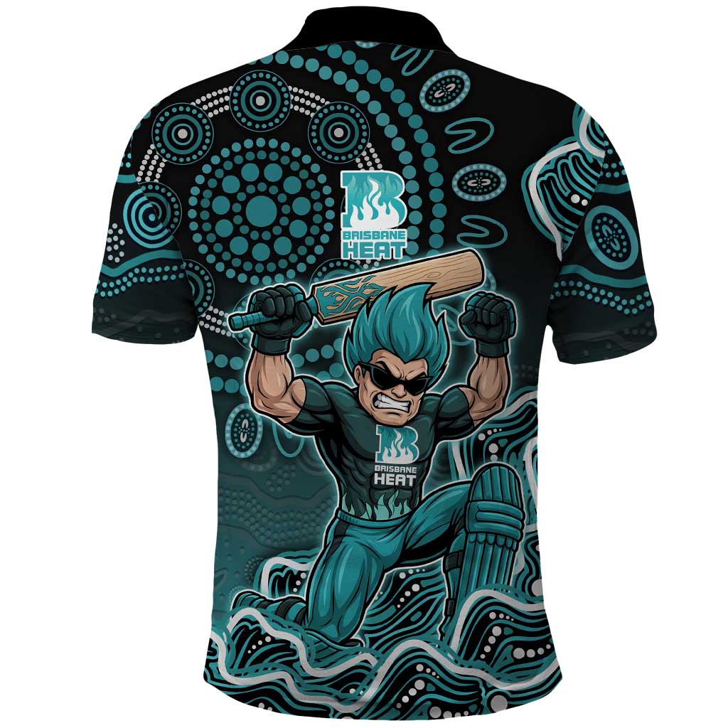 Brisbane Heat Cricket Mascot Polo Shirt Aboriginal Dot Art Cyan And Black Tribal Pattern