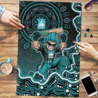 Brisbane Heat Cricket Mascot Puzzle Aboriginal Dot Art Cyan And Black Tribal Pattern
