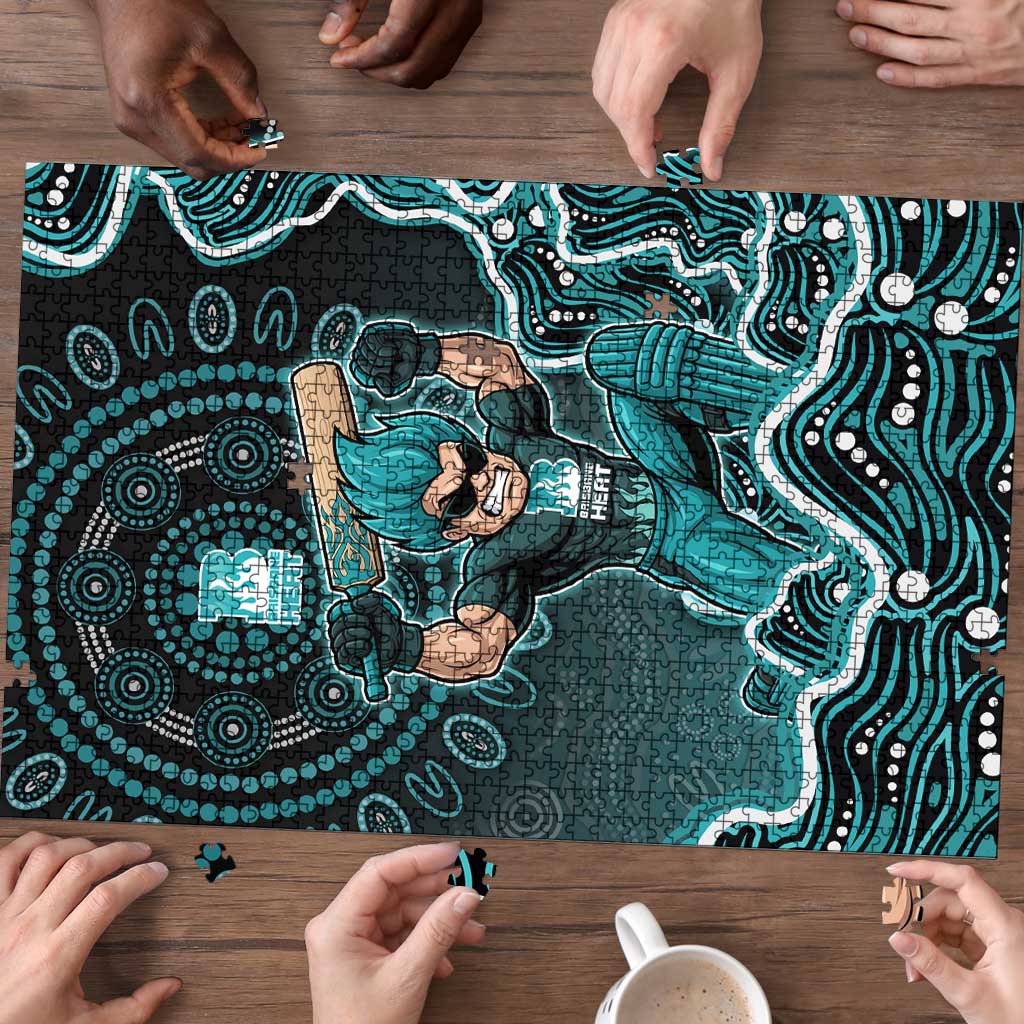 Brisbane Heat Cricket Mascot Puzzle Aboriginal Dot Art Cyan And Black Tribal Pattern