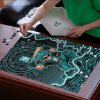 Brisbane Heat Cricket Mascot Puzzle Aboriginal Dot Art Cyan And Black Tribal Pattern
