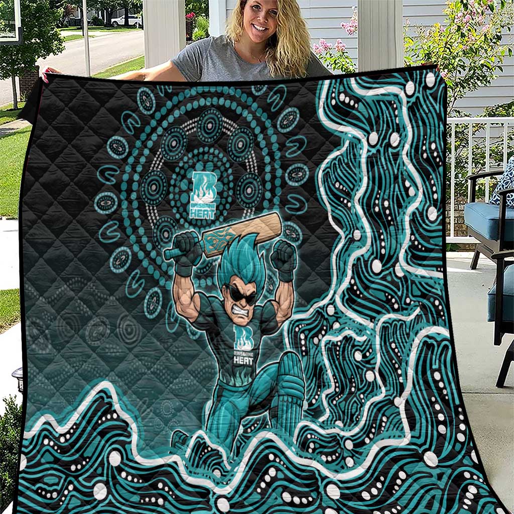 Brisbane Heat Cricket Mascot Quilt Aboriginal Dot Art Cyan And Black Tribal Pattern