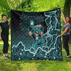 Brisbane Heat Cricket Mascot Quilt Aboriginal Dot Art Cyan And Black Tribal Pattern
