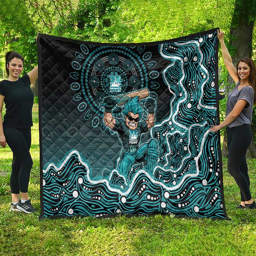 Brisbane Heat Cricket Mascot Quilt Aboriginal Dot Art Cyan And Black Tribal Pattern