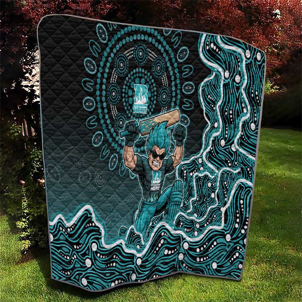 Brisbane Heat Cricket Mascot Quilt Aboriginal Dot Art Cyan And Black Tribal Pattern
