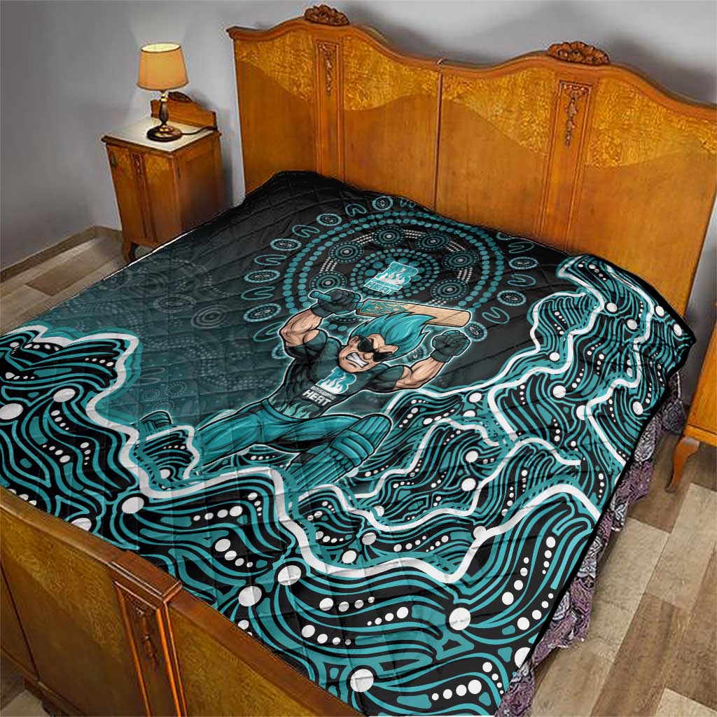 Brisbane Heat Cricket Mascot Quilt Aboriginal Dot Art Cyan And Black Tribal Pattern