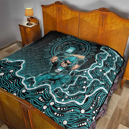 Brisbane Heat Cricket Mascot Quilt Aboriginal Dot Art Cyan And Black Tribal Pattern