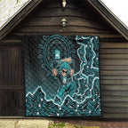 Brisbane Heat Cricket Mascot Quilt Aboriginal Dot Art Cyan And Black Tribal Pattern