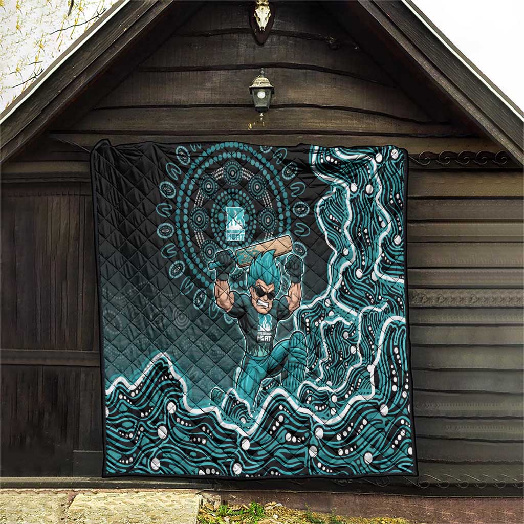 Brisbane Heat Cricket Mascot Quilt Aboriginal Dot Art Cyan And Black Tribal Pattern