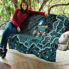 Brisbane Heat Cricket Mascot Quilt Aboriginal Dot Art Cyan And Black Tribal Pattern