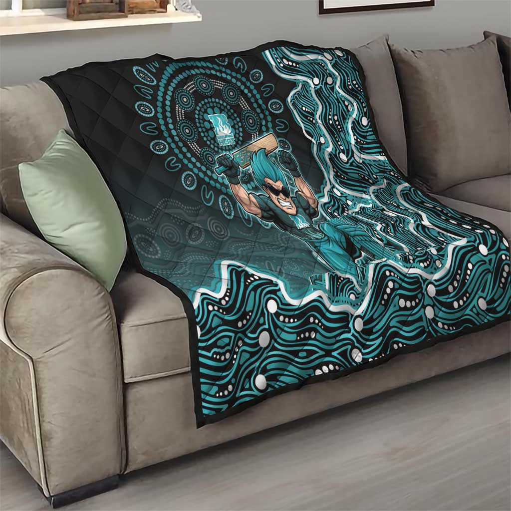 Brisbane Heat Cricket Mascot Quilt Aboriginal Dot Art Cyan And Black Tribal Pattern