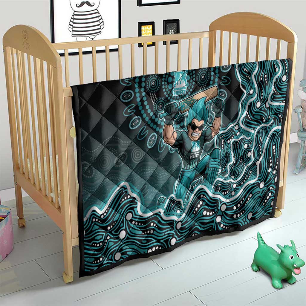Brisbane Heat Cricket Mascot Quilt Aboriginal Dot Art Cyan And Black Tribal Pattern