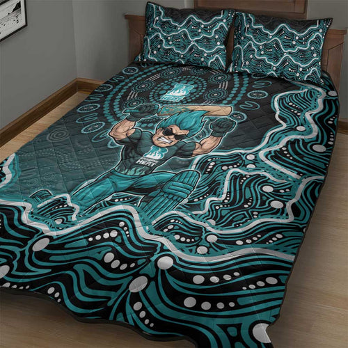 Brisbane Heat Cricket Mascot Quilt Bed Set Aboriginal Dot Art Cyan And Black Tribal Pattern