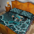 Brisbane Heat Cricket Mascot Quilt Bed Set Aboriginal Dot Art Cyan And Black Tribal Pattern