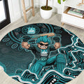 Brisbane Heat Cricket Mascot Round Carpet Aboriginal Dot Art Cyan And Black Tribal Pattern