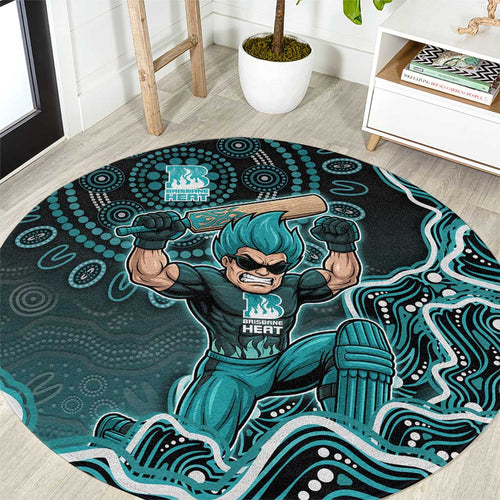Brisbane Heat Cricket Mascot Round Carpet Aboriginal Dot Art Cyan And Black Tribal Pattern
