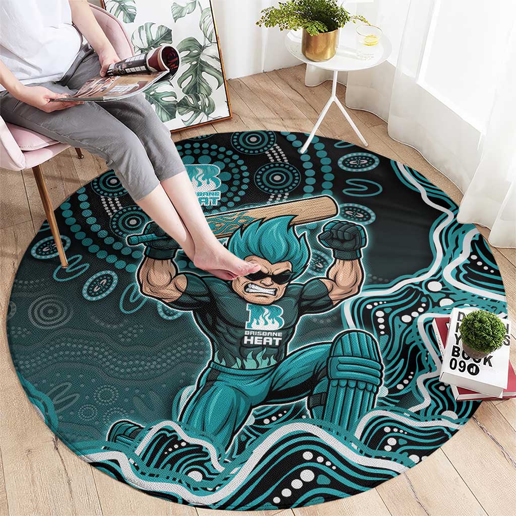 Brisbane Heat Cricket Mascot Round Carpet Aboriginal Dot Art Cyan And Black Tribal Pattern