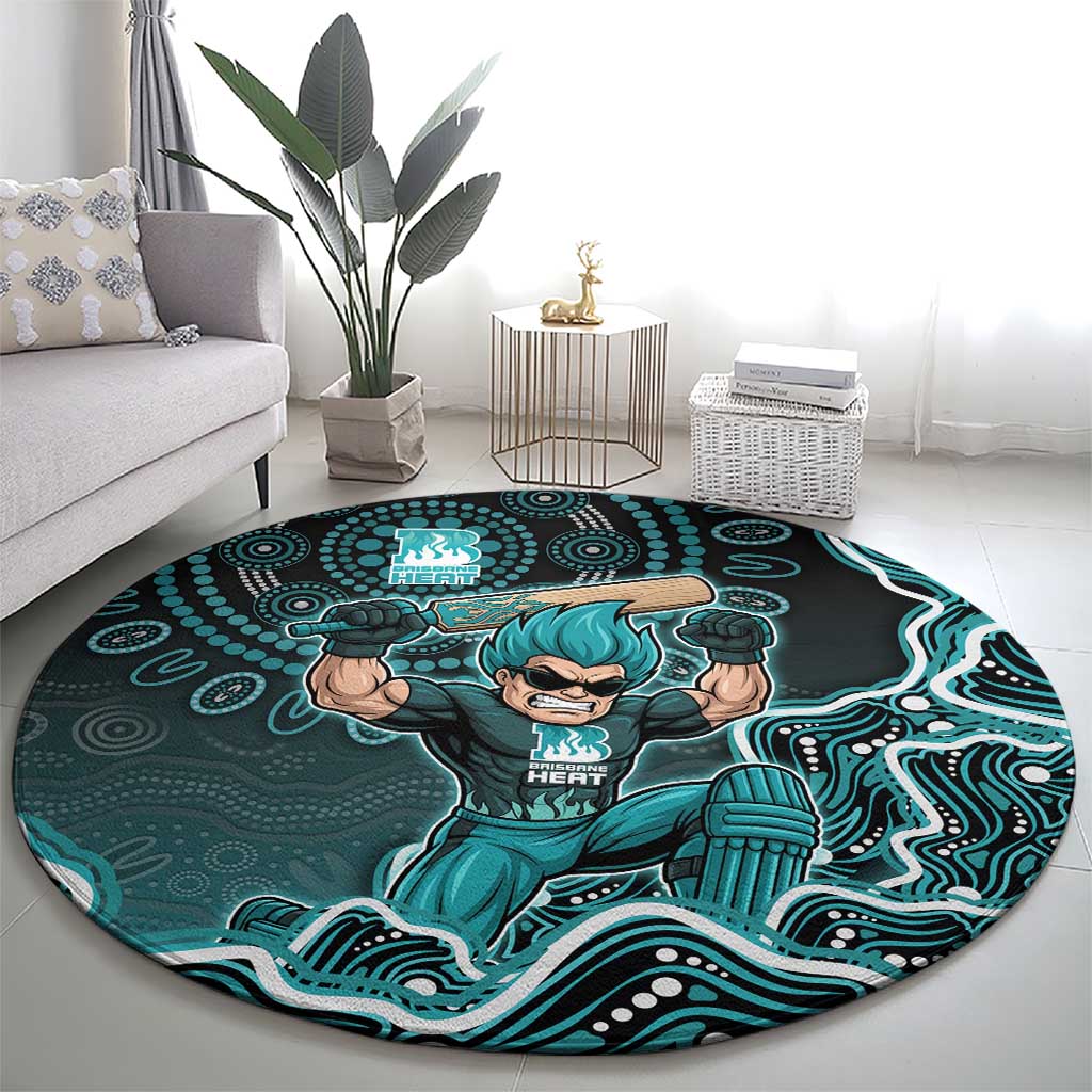 Brisbane Heat Cricket Mascot Round Carpet Aboriginal Dot Art Cyan And Black Tribal Pattern