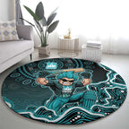 Brisbane Heat Cricket Mascot Round Carpet Aboriginal Dot Art Cyan And Black Tribal Pattern